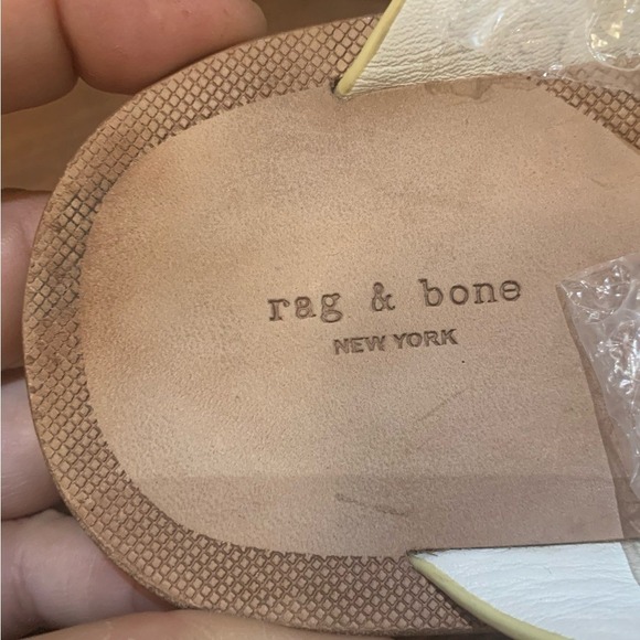 Suede Leather Sandals with Silver Buckle Accents, Modern Beige Slides Rag & Bone - Picture 8 of 9